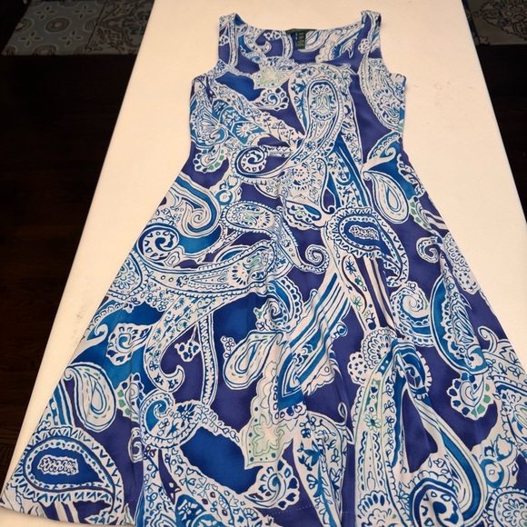 Lauren Ralph Lauren Women’s Blue & White Paisley Dress Sz P/P  Sleeveless. - Picture 8 of 11